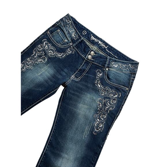 Y2K Trinity Ranch Women’s Jeans Sz 12 Dark Blue Bedazzled boho Western 30x31 - Picture 2 of 16